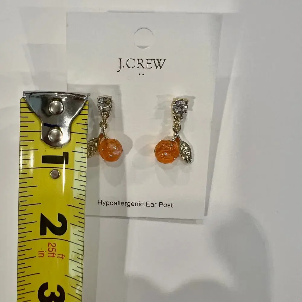 NWT J. Crew Orange & Gold Rhinestone Drop Earrings